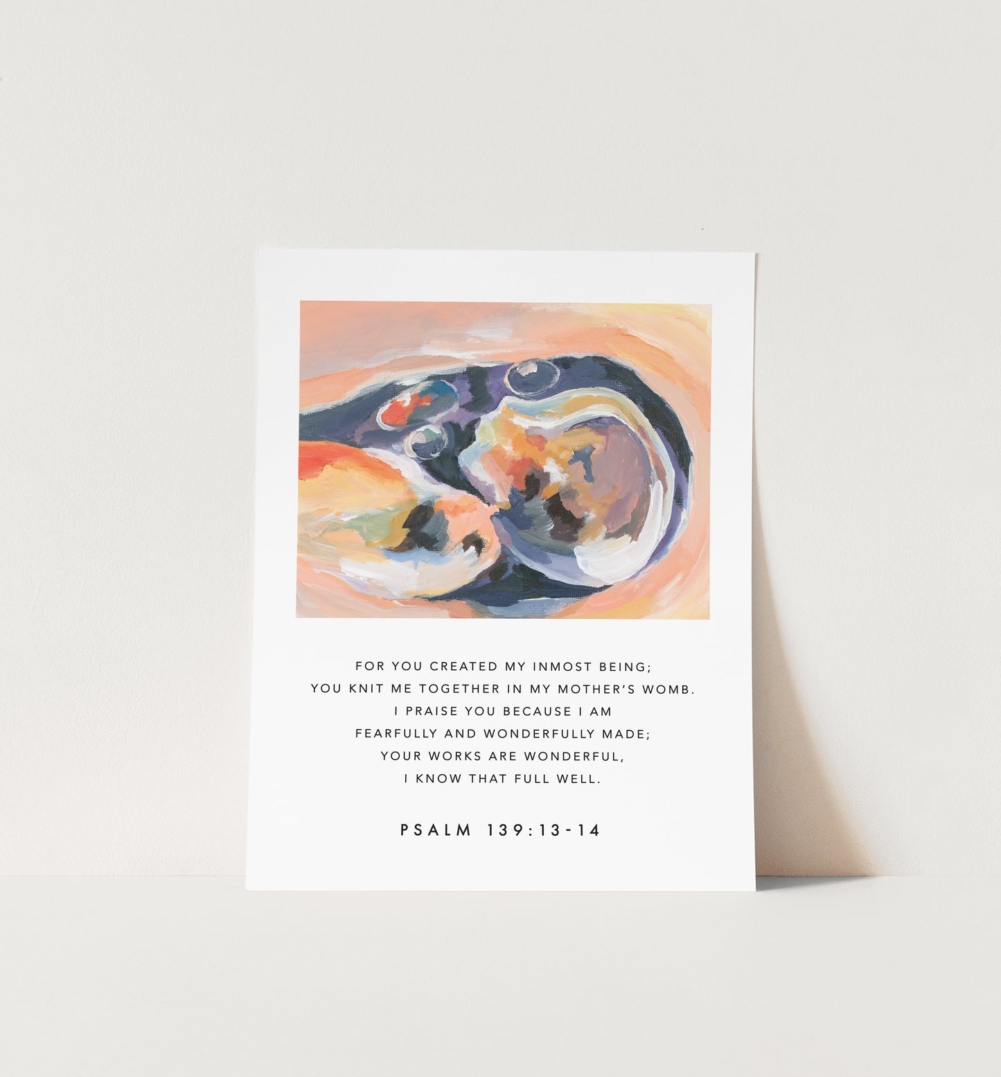 Baby in Womb Art Print with Scripture Psalm 139:13-14 | Christian Nursery Wall Decor