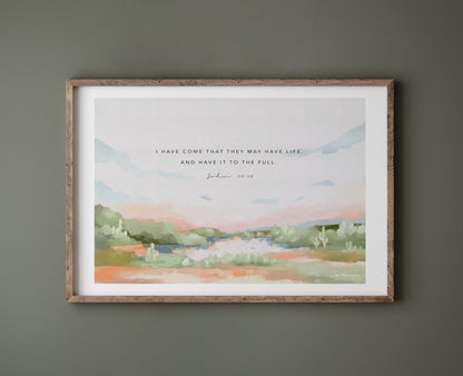 Bible Verses Art Watercolor Landscape John 10 10 - LIFE