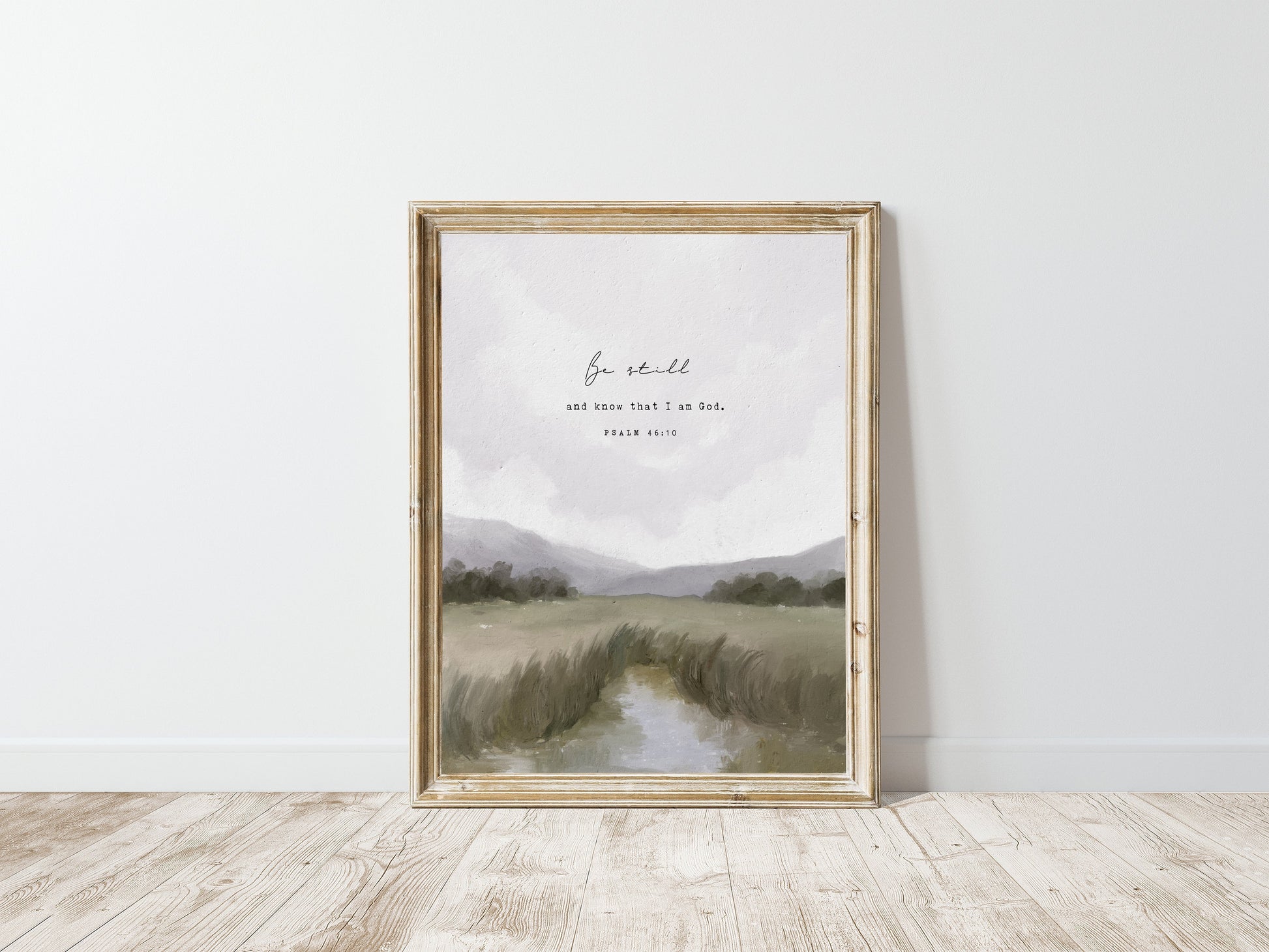 Christian Art - Vintage Landscape with Scripture Psalm 46:10