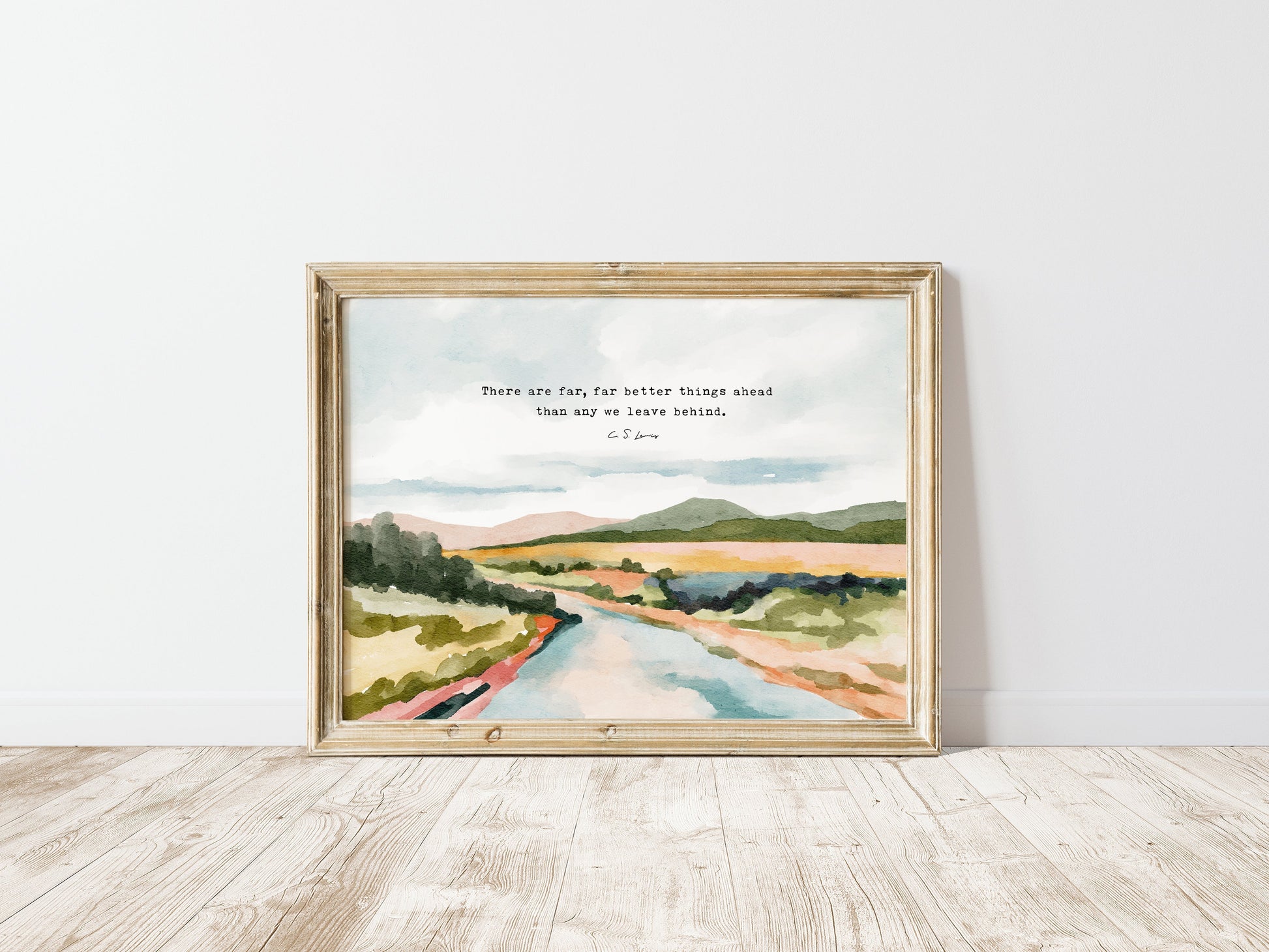 Christian Art Watercolor Landscape - C S Lewis Quote