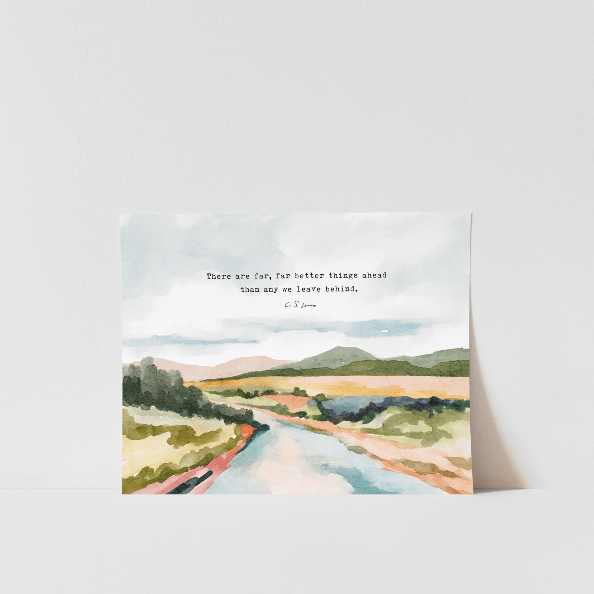 Christian Art Watercolor Landscape - C S Lewis Quote