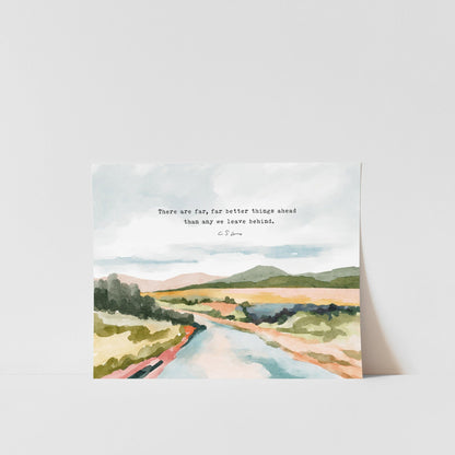 Christian Art Watercolor Landscape - C S Lewis Quote