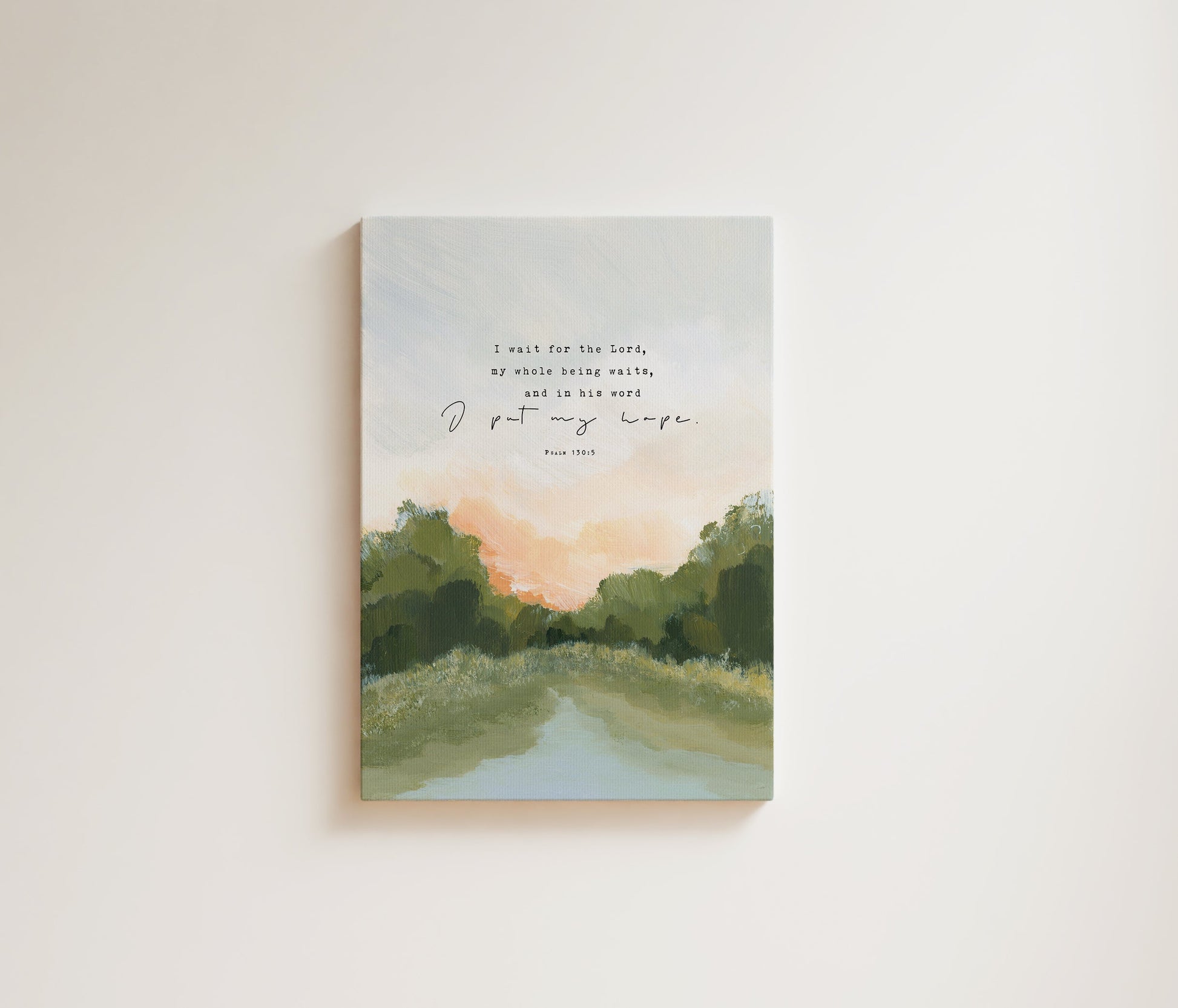 Landscape with Bible Verses Art - Psalm 130: 5 "Awaits"