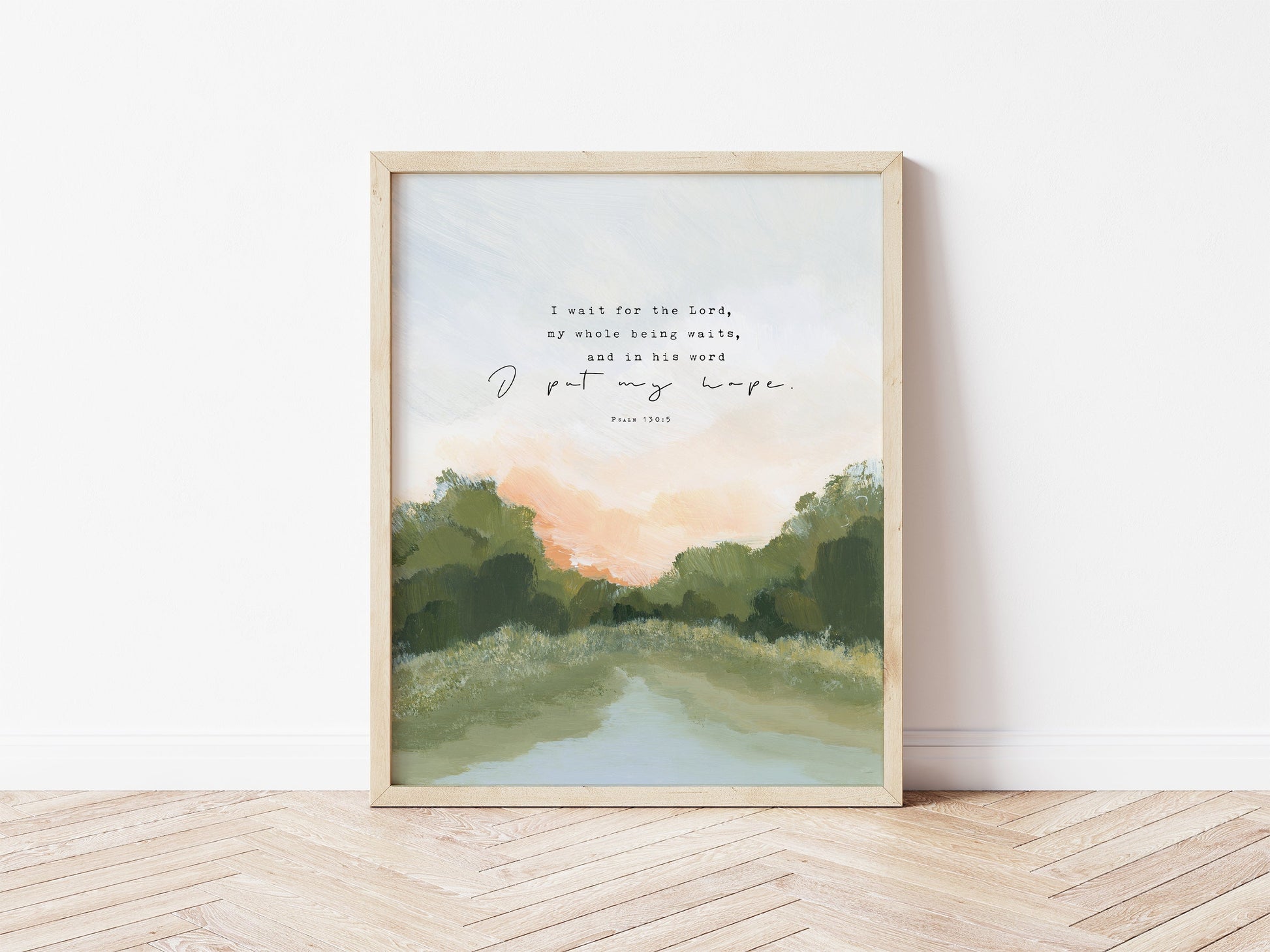 Landscape with Bible Verses Art - Psalm 130: 5 "Awaits"