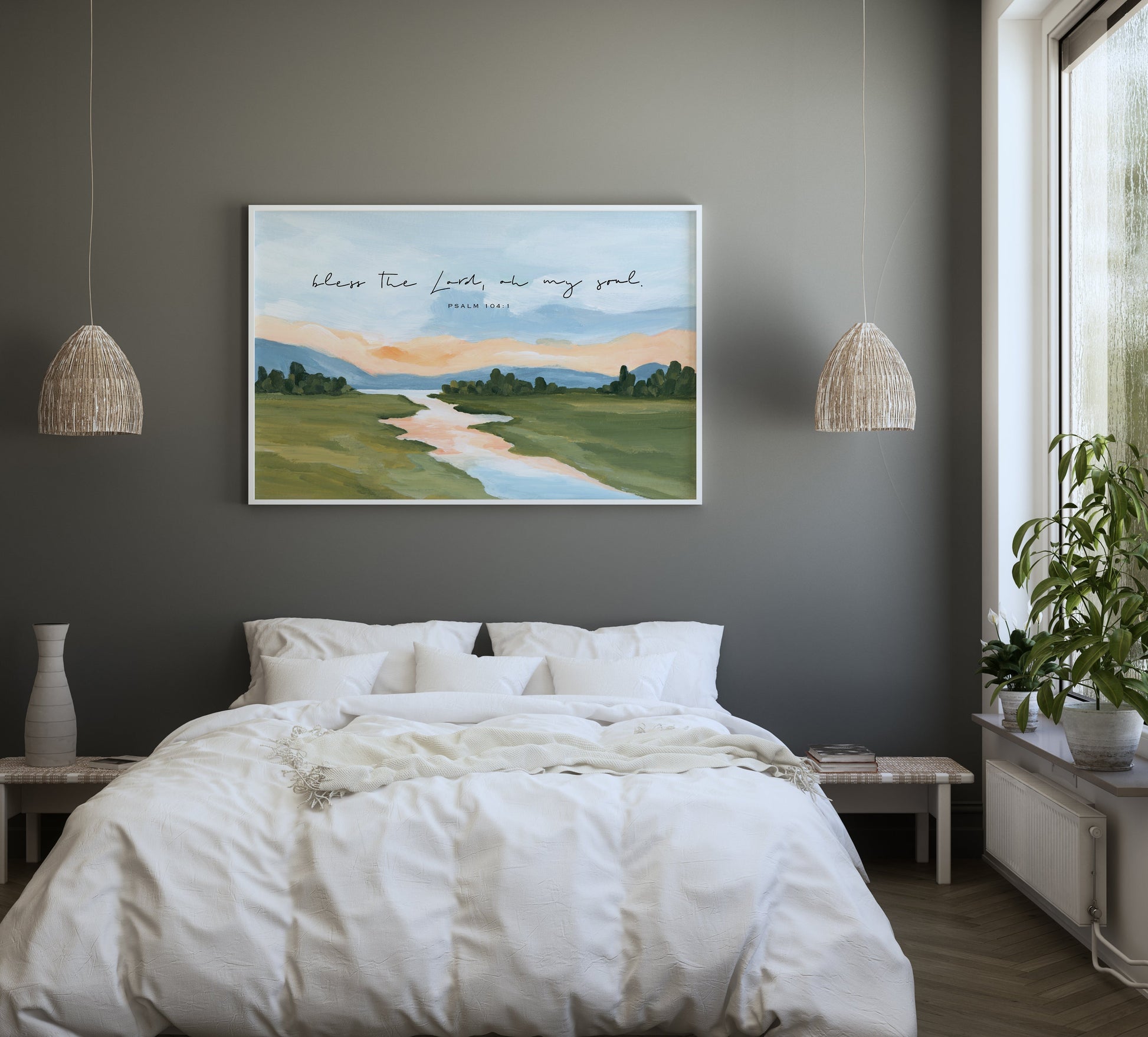 Large Christian Art - Landscape with Bible Verse Psalm 103:1