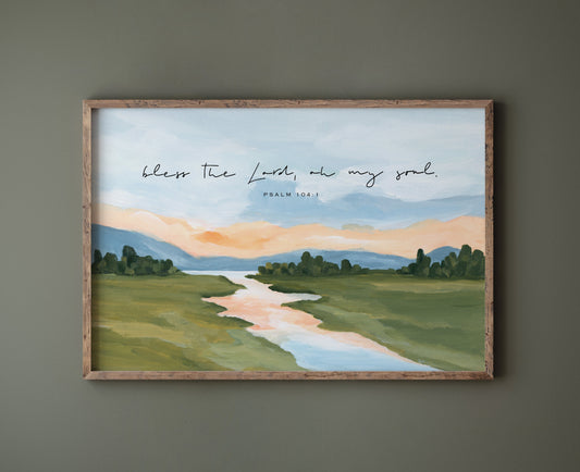 Large Christian Art - Landscape with Bible Verse Psalm 103:1