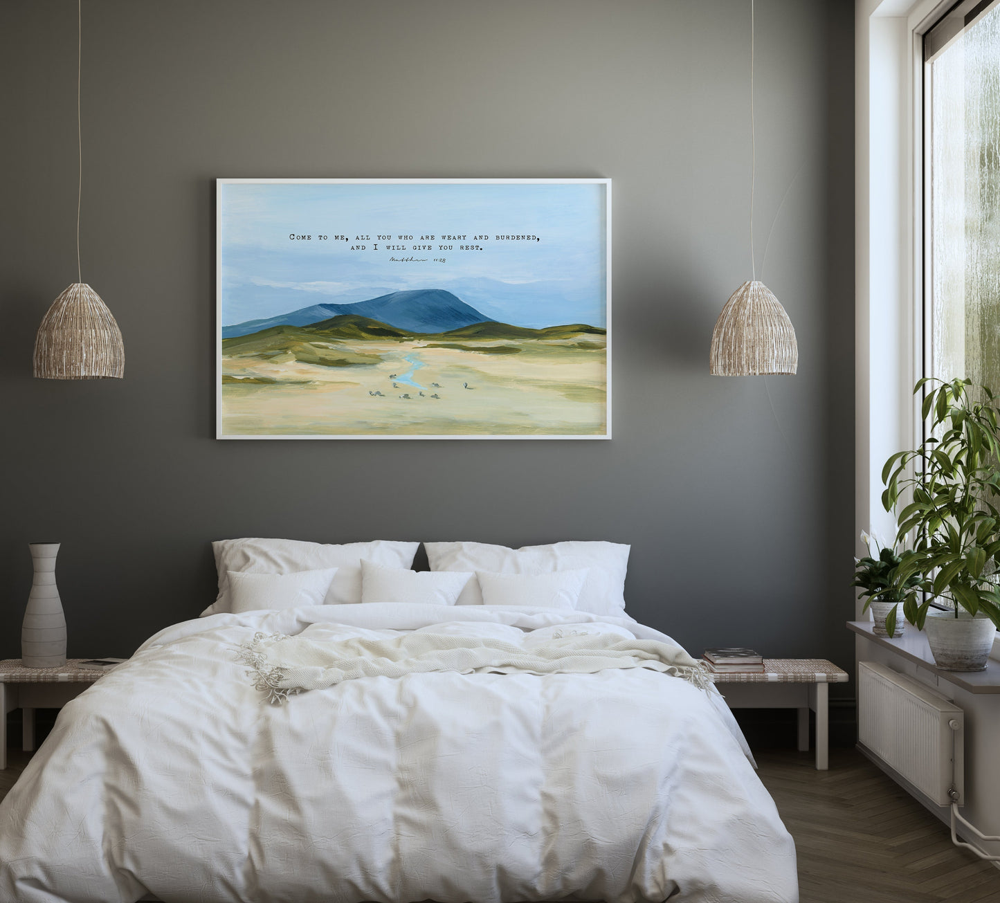 Large Christian Art - Landscape with Scripture Matthew 11:28