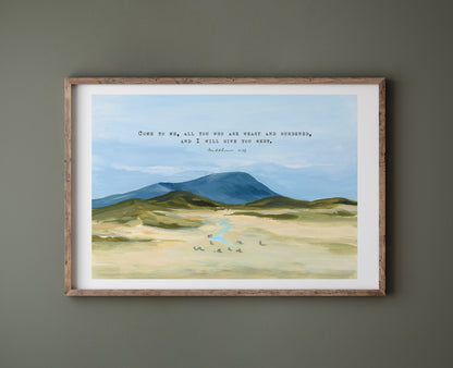 Large Christian Art - Landscape with Scripture Matthew 11:28