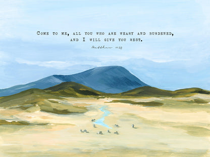 Large Christian Art - Landscape with Scripture Matthew 11:28