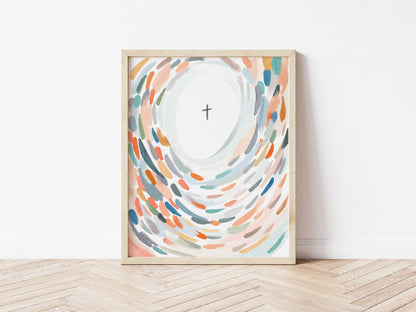 Modern Christian Art - Colorful Fish and Cross