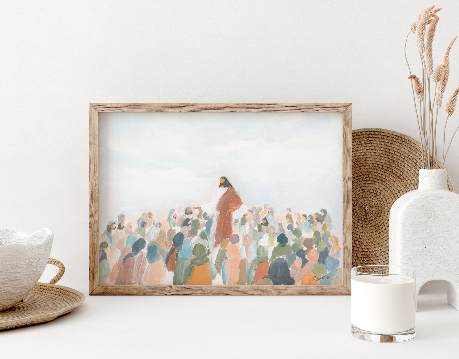 Modern Christian Art - Jesus Teaching the Crowd Painting