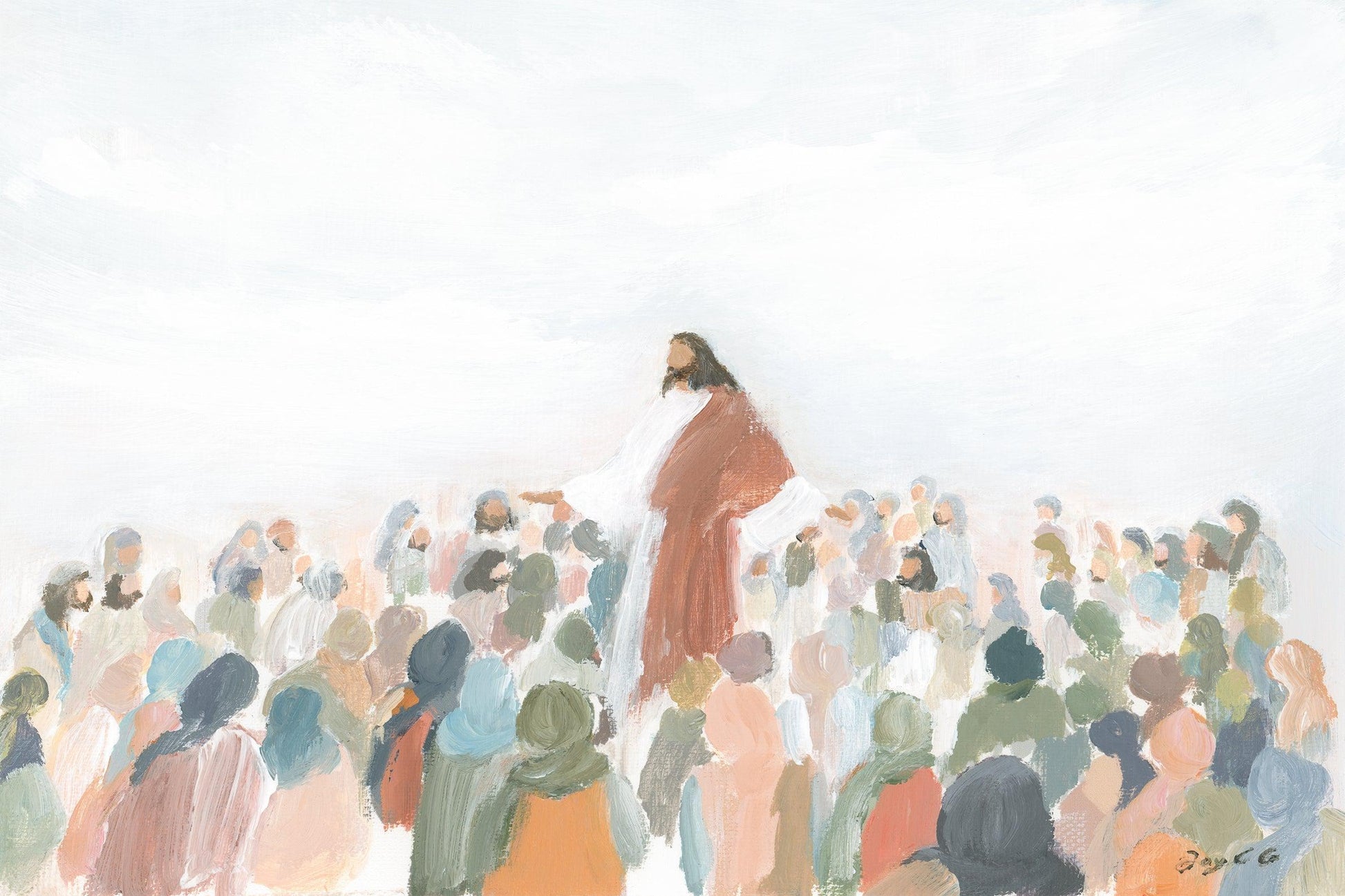 Modern Christian Art - Jesus Teaching the Crowd Painting