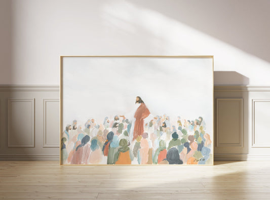 Modern Christian Art - Jesus Teaching the Crowd Painting