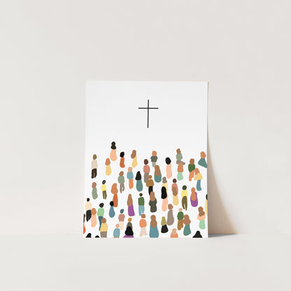 Modern Christian Art Print - Diverse People with the Cross