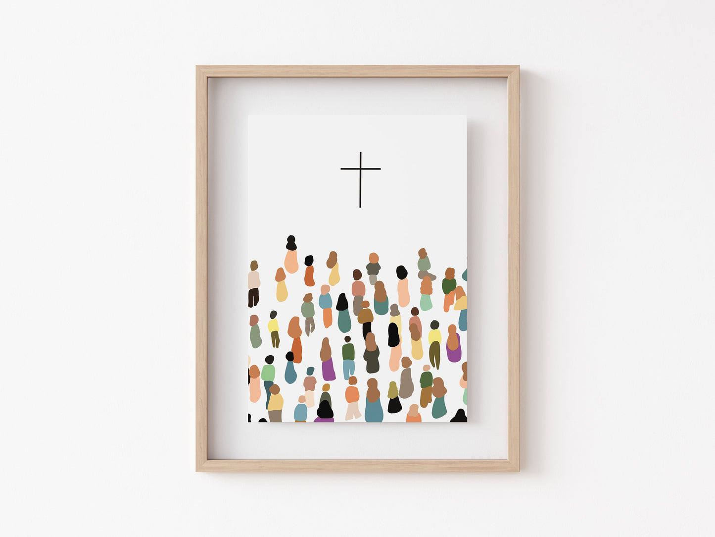 Modern Christian Art Print - Diverse People with the Cross