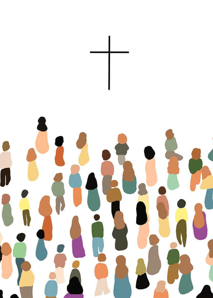 Modern Christian Art Print - Diverse People with the Cross