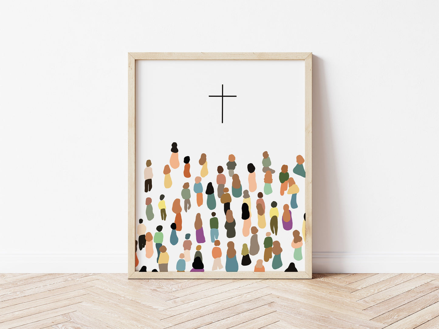 Modern Christian Art Print - Diverse People with the Cross