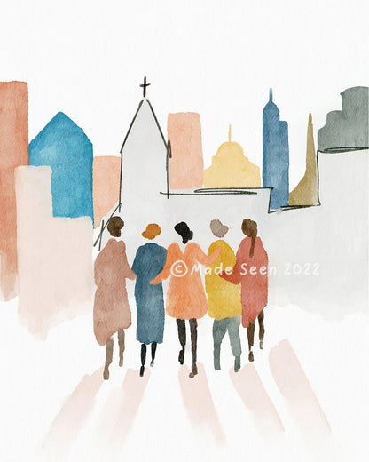 Modern Christian Art Print - Sisterhood in Christ