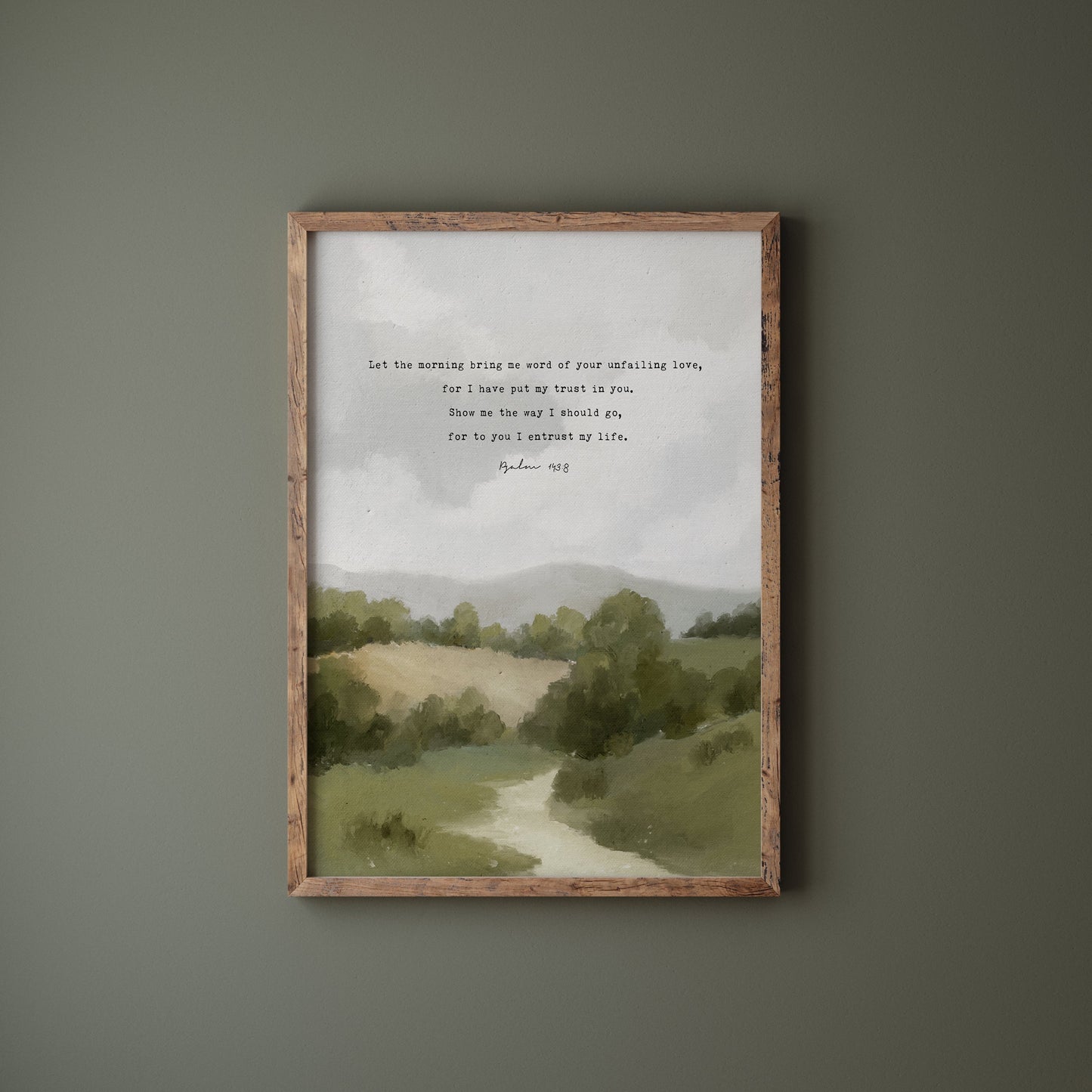 Modern Christian Art | Vintage Landscape with Psalm 143:8