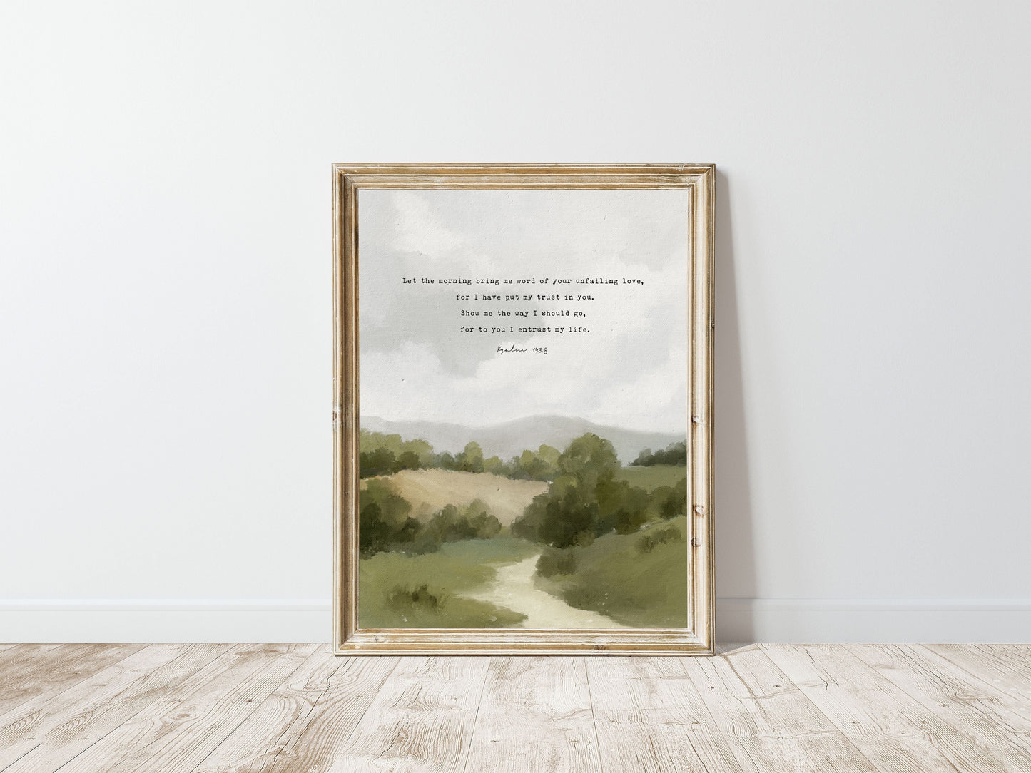 Modern Christian Art | Vintage Landscape with Psalm 143:8