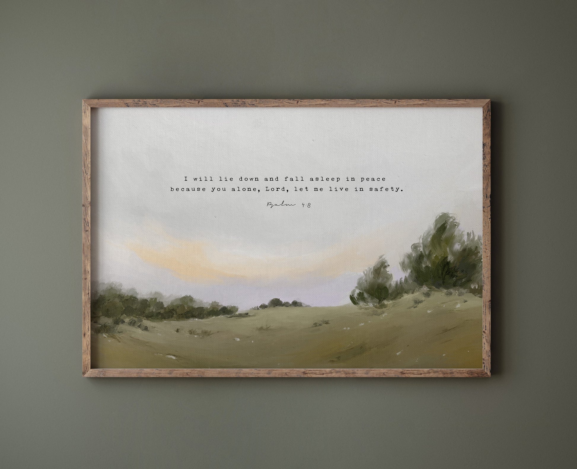 Modern Christian Art | Vintage Landscape with Psalm 4:8