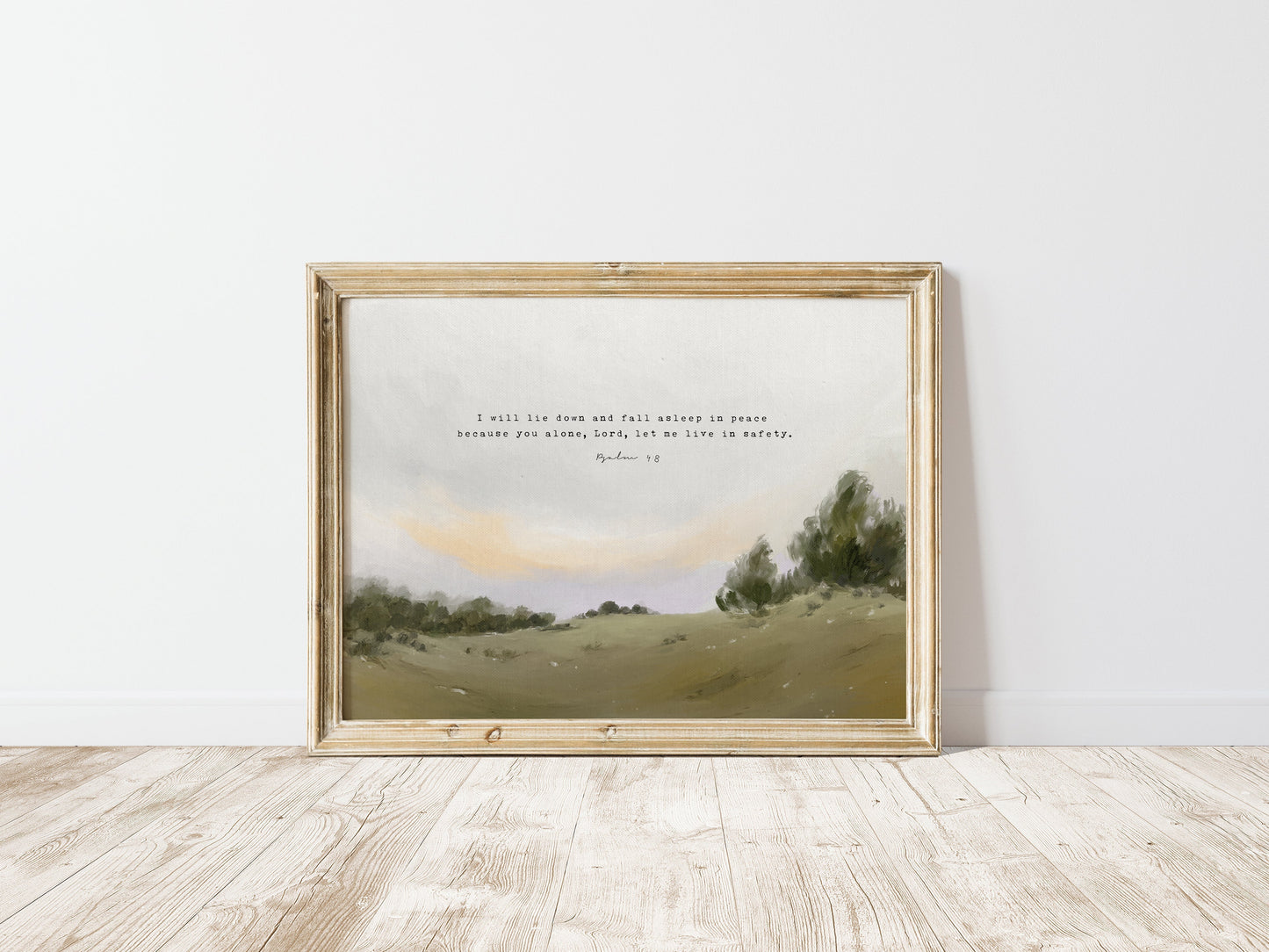 Modern Christian Art | Vintage Landscape with Psalm 4:8