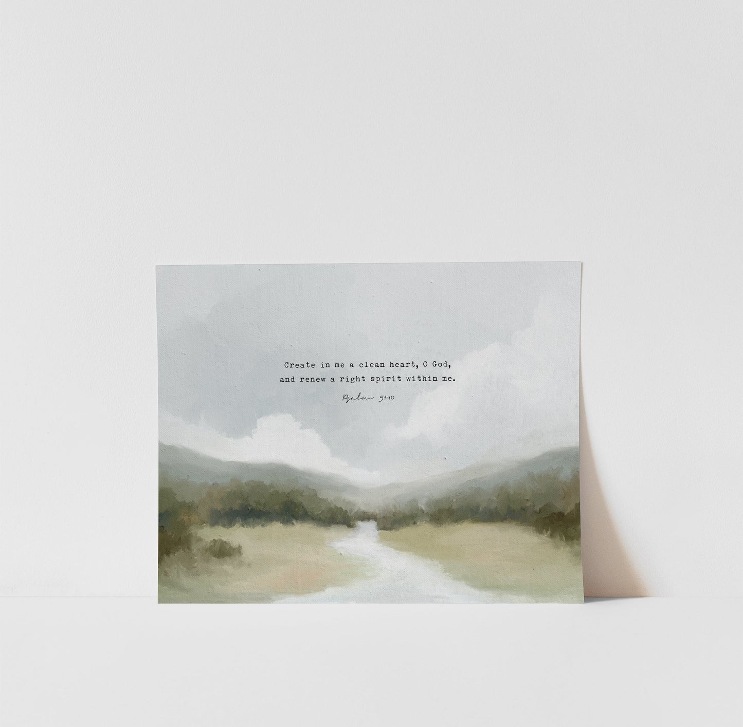 Modern Christian Art | Vintage Landscape with Psalm 51:10