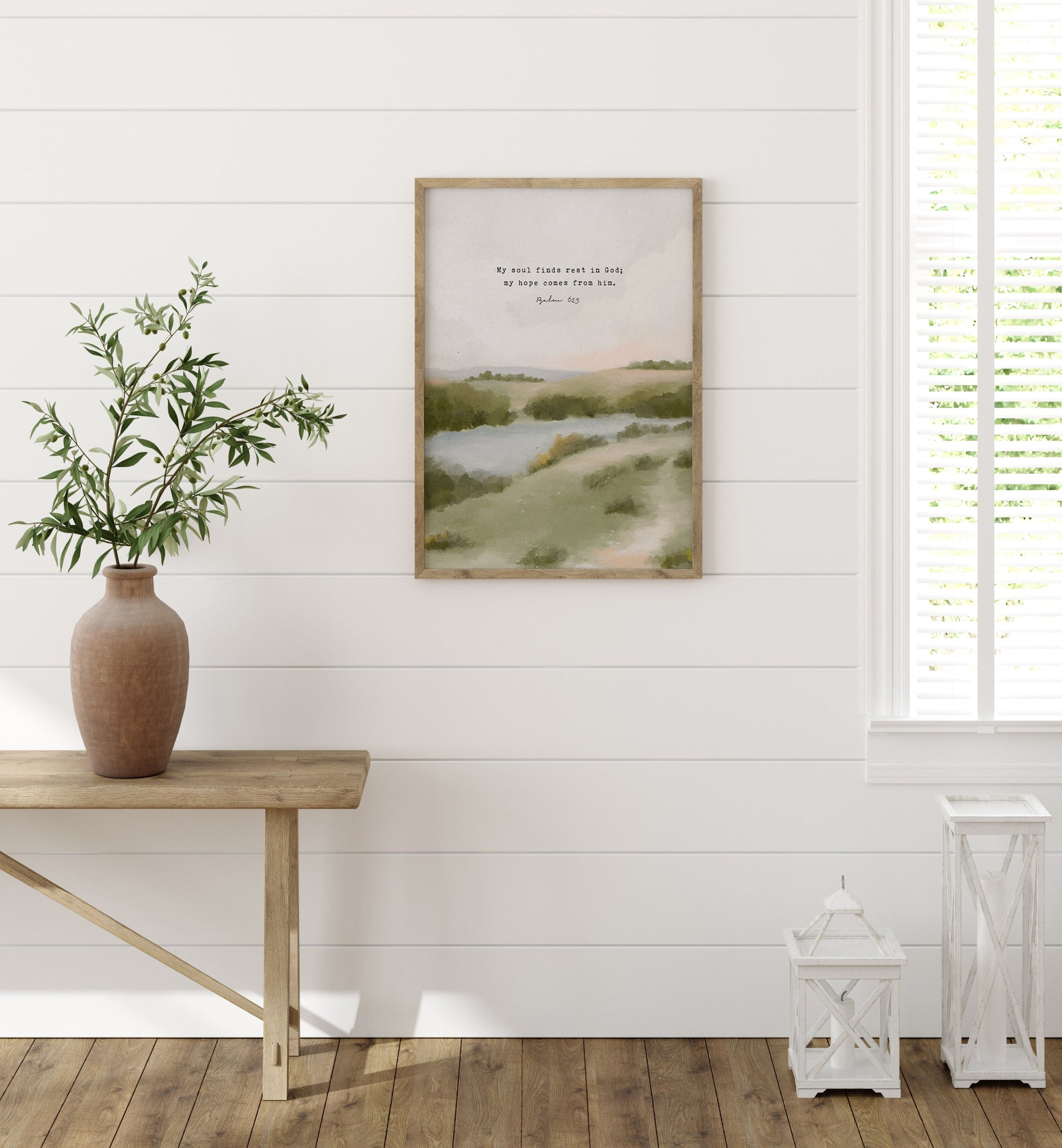 Modern Christian Art | Vintage Landscape with Psalm 62:5 - Inspirational Wall Art