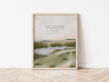 Modern Christian Art | Vintage Landscape with Psalm 62:5 - Inspirational Wall Art