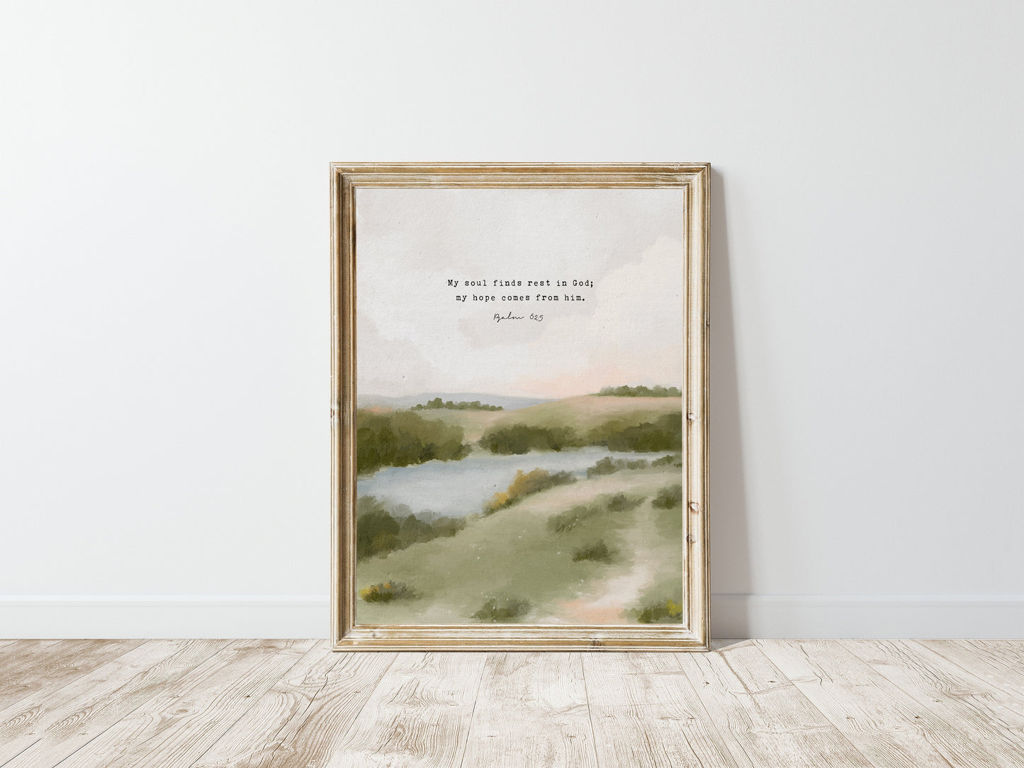 Modern Christian Art | Vintage Landscape with Psalm 62:5 - Inspirational Wall Art