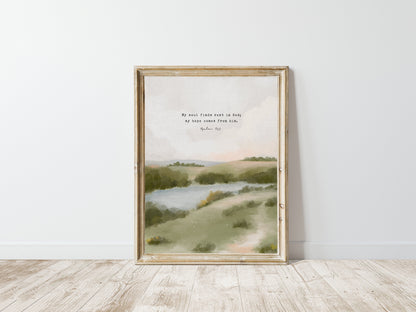 Modern Christian Art | Vintage Landscape with Psalm 62:5 - Inspirational Wall Art