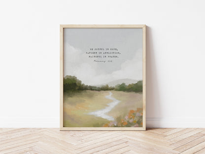 Modern Christian Art | Vintage Landscape with Romans 12:12