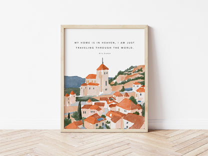 Modern Christian Art - Watercolor City Landscape with Billy Graham Quote