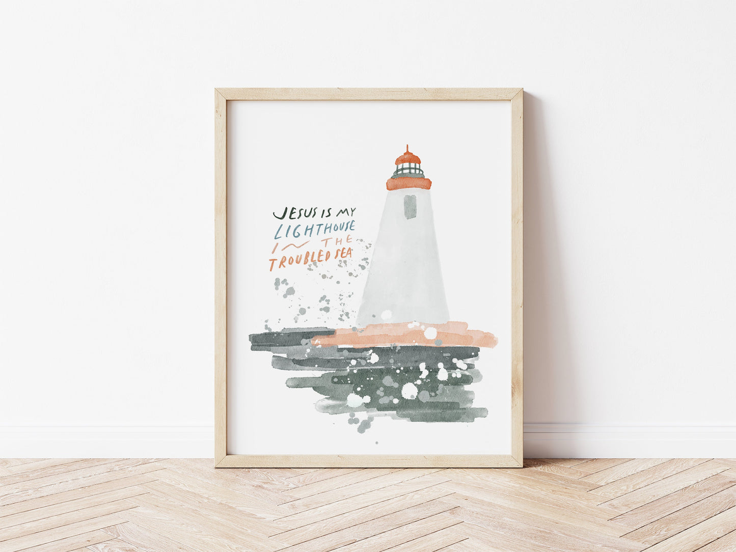 Modern Christian Art - Watercolor Lighthouse Art "Jesus My Lighthouse"