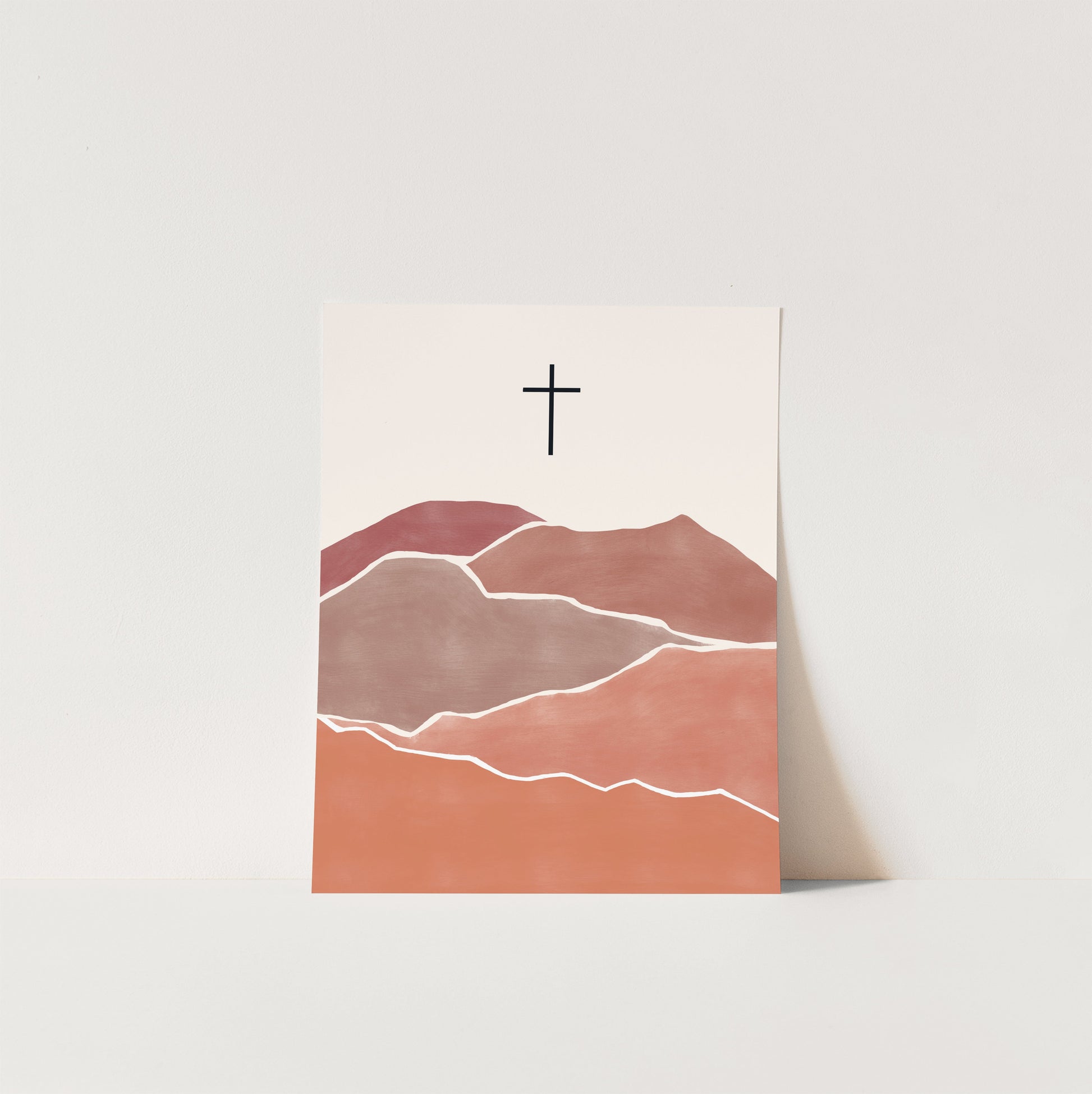 Modern Minimalist Christian Art - Cross on Mountain