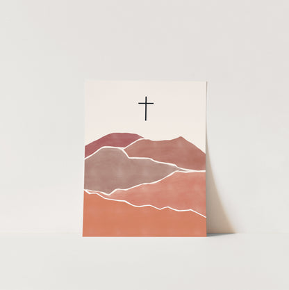 Modern Minimalist Christian Art - Cross on Mountain