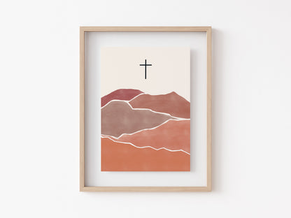 Modern Minimalist Christian Art - Cross on Mountain