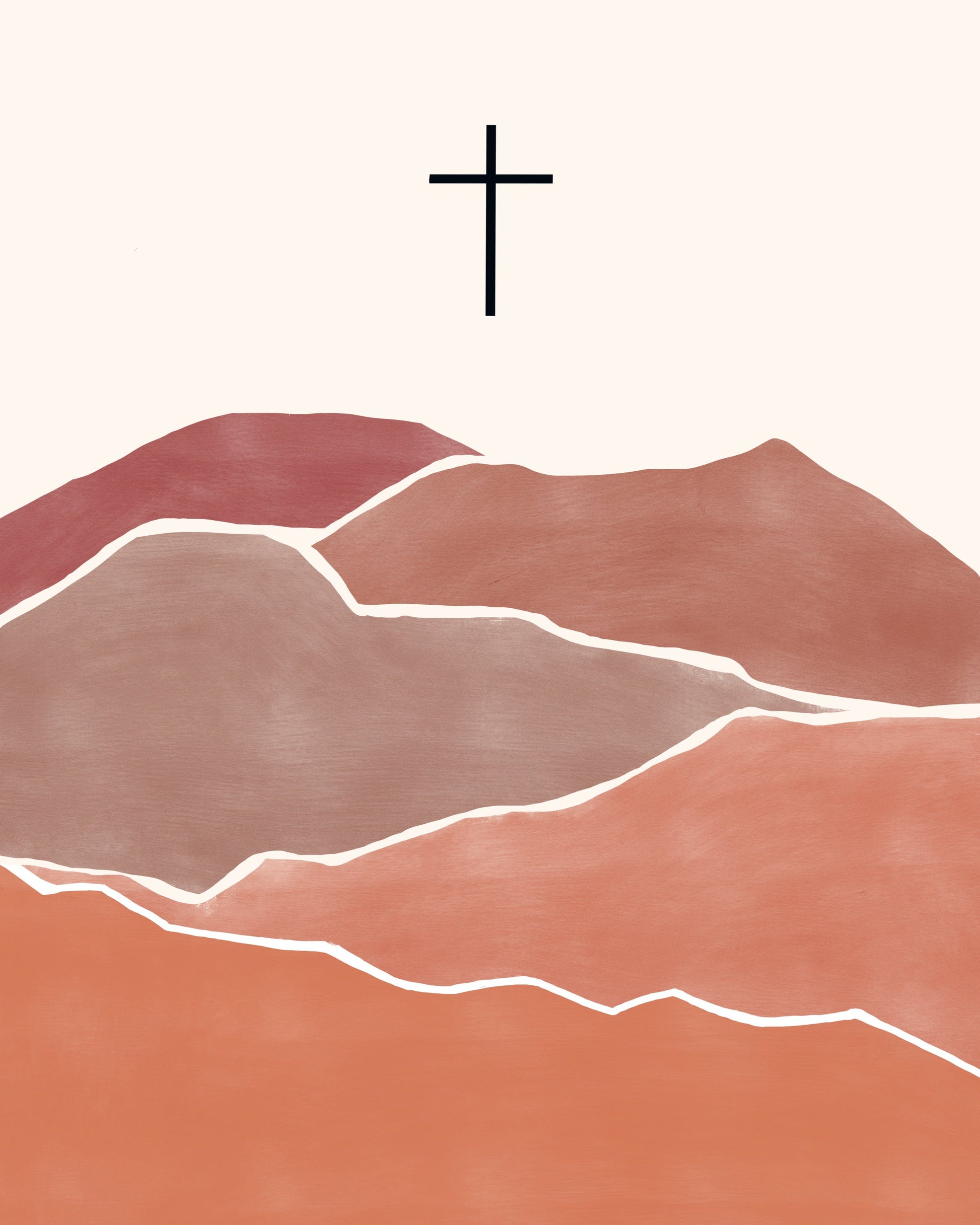 Modern Minimalist Christian Art - Cross on Mountain