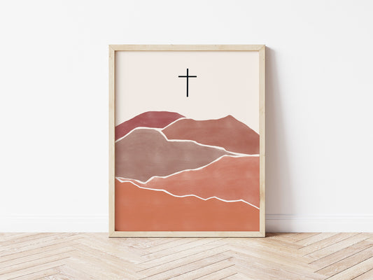 Modern Minimalist Christian Art - Cross on Mountain