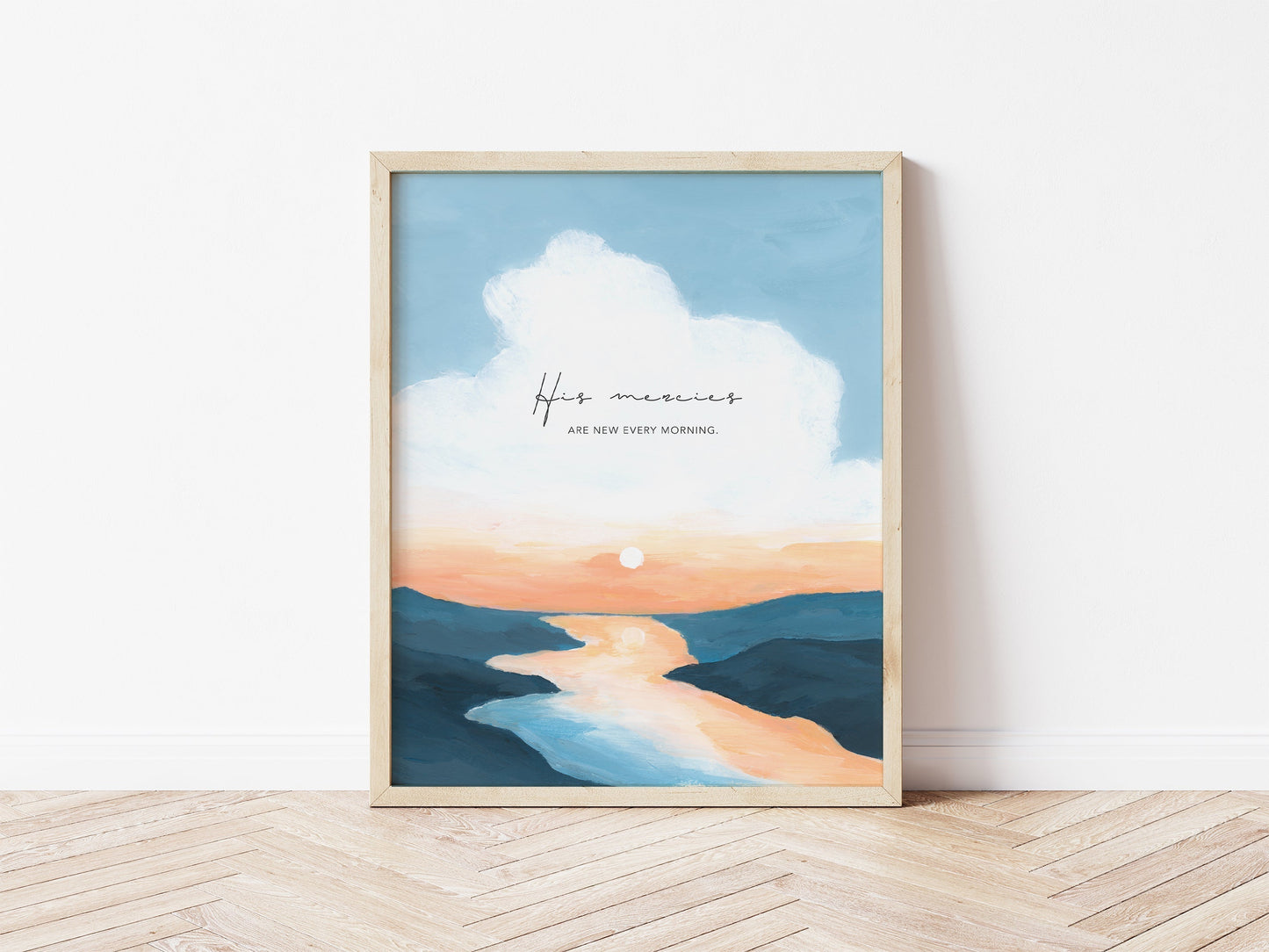 Mountain Landscape with Bible Verse "His Mercies"