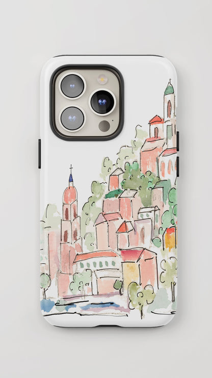 Phone Case - Watercolor Design of City on Mountain