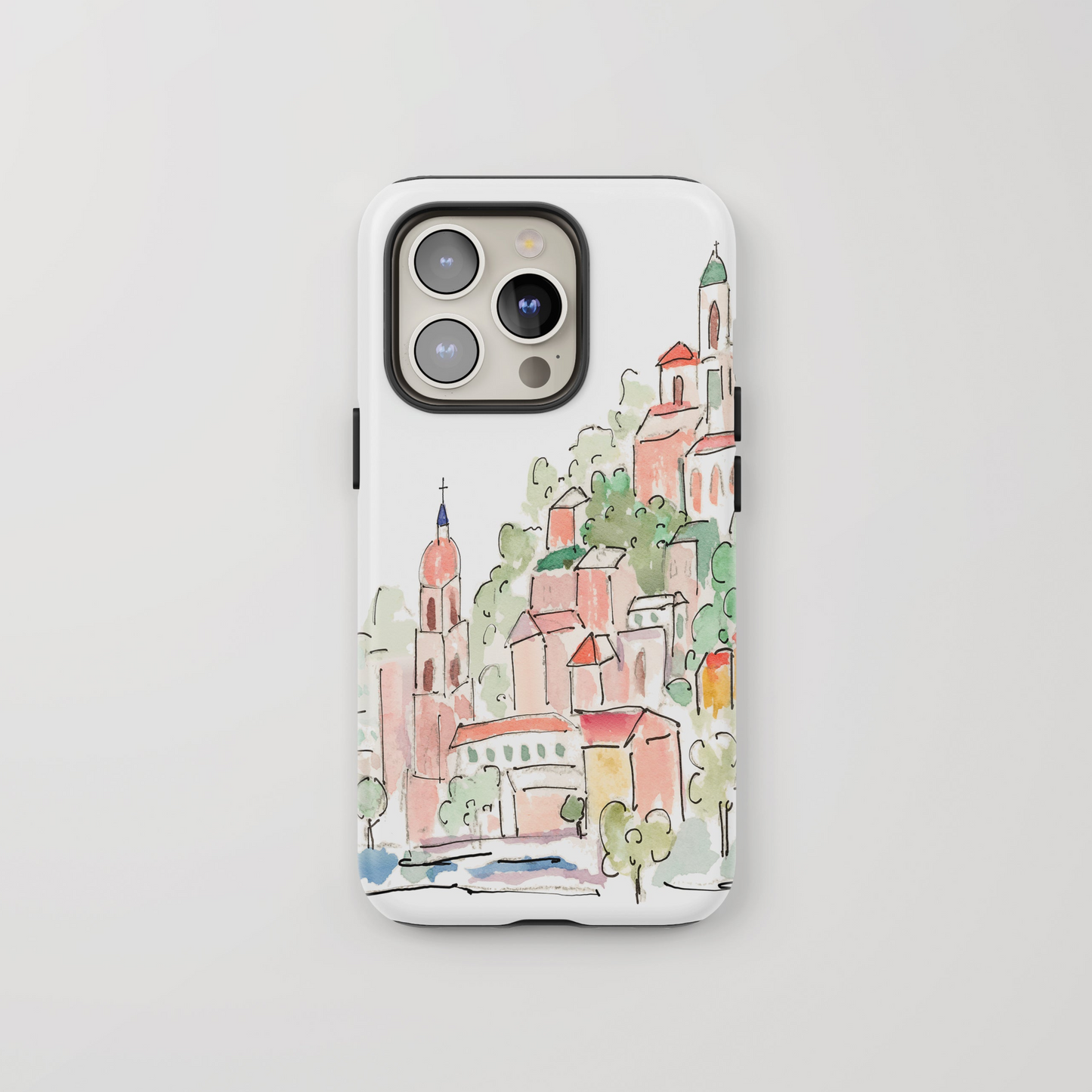 Phone Case - Watercolor Design of City on Mountain