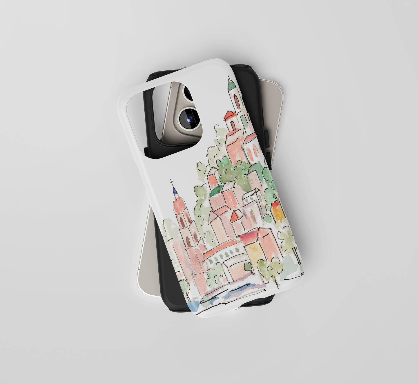 Phone Case - Watercolor Design of City on Mountain