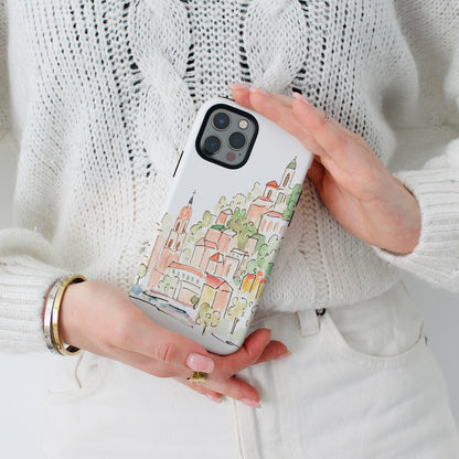 Phone Case - Watercolor Design of City on Mountain