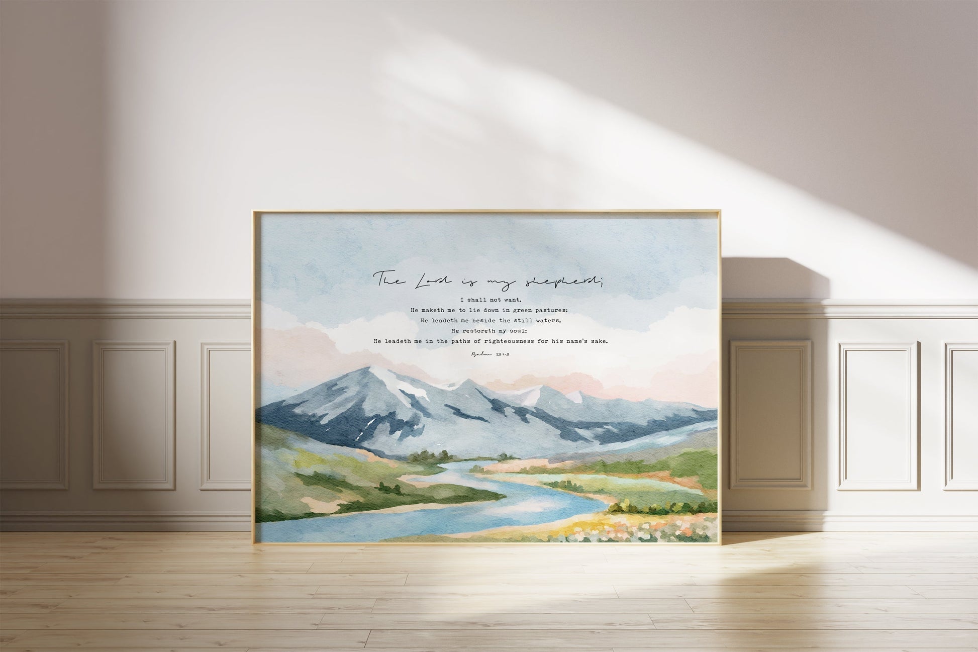 Psalm 23 Bible Verses Art - Watercolor Landscape Art