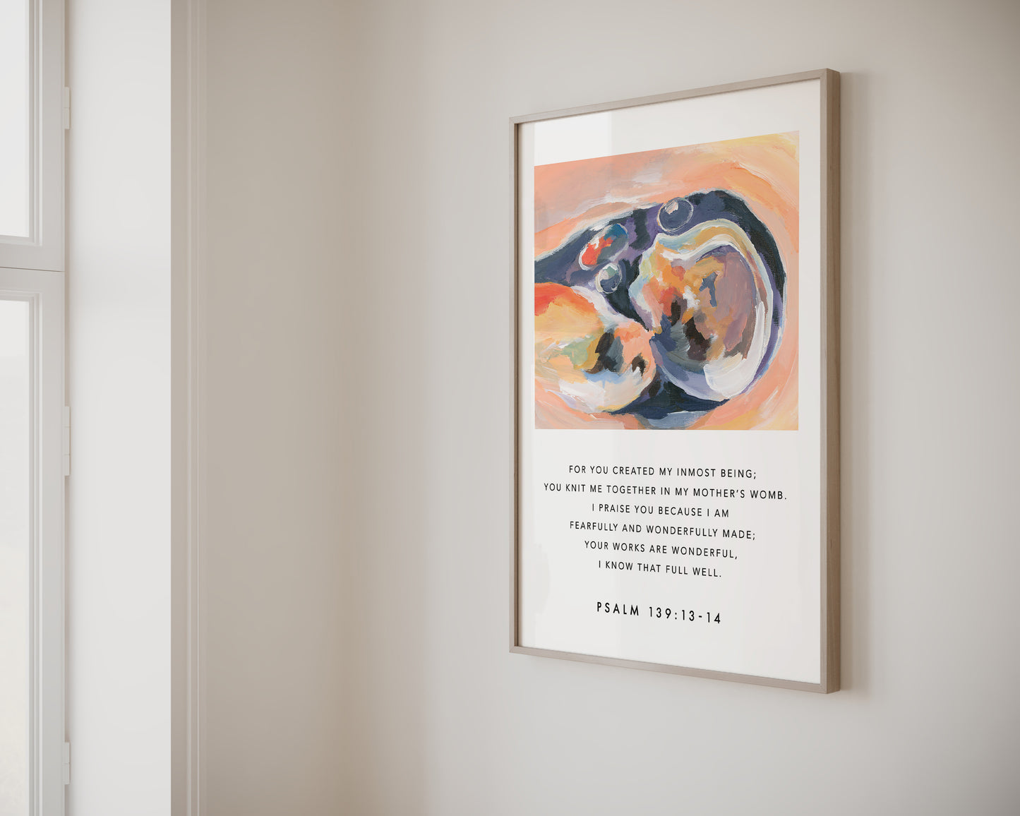 Baby in Womb Art Print with Scripture Psalm 139:13-14 | Christian Nursery Wall Decor