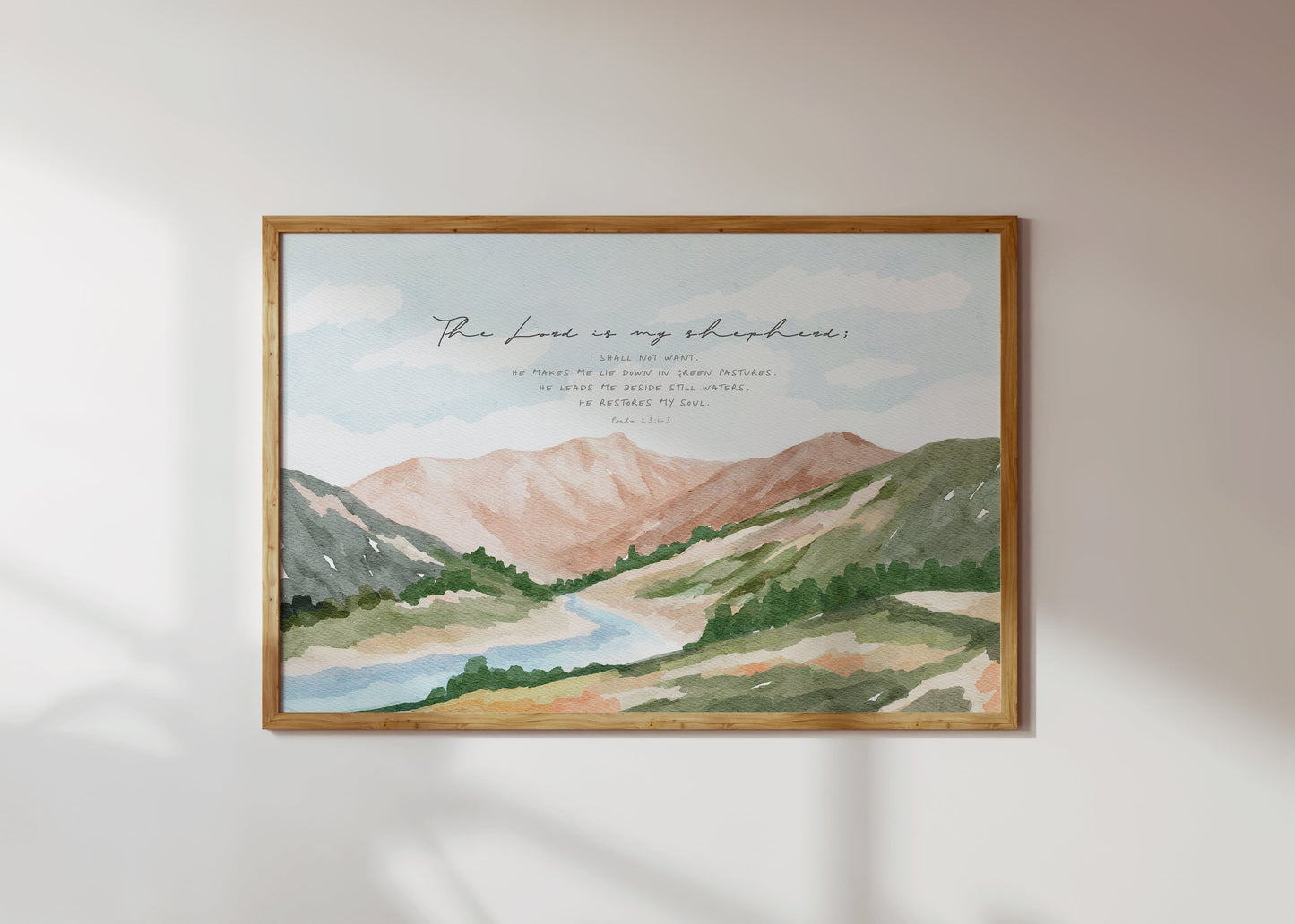 Scripture Art Psalm 23 Watercolor Landscape Art