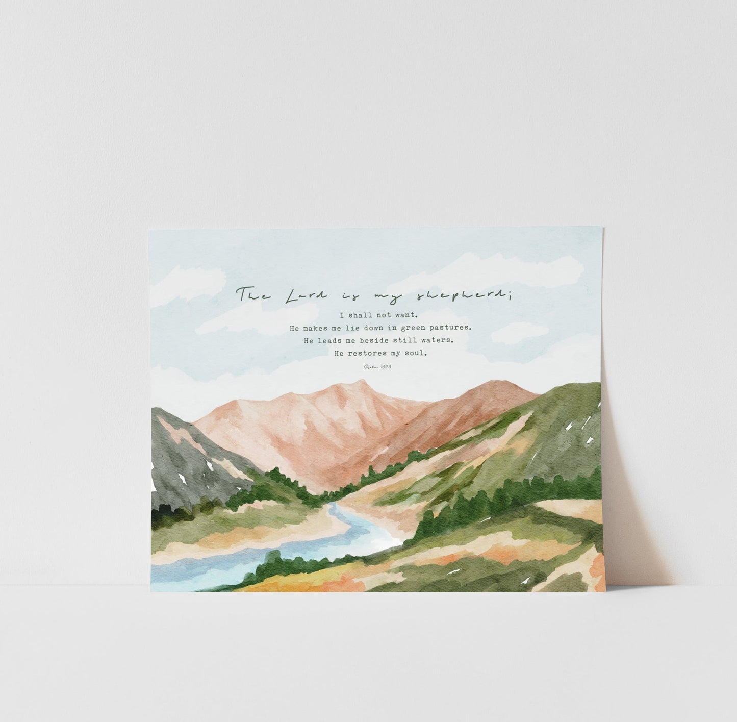 Scripture Art Psalm 23 Watercolor Landscape Art