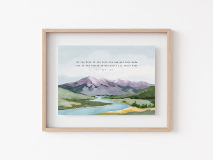 Scripture Art Psalm 33 Bible verses Watercolor Landscape - Creation Sings