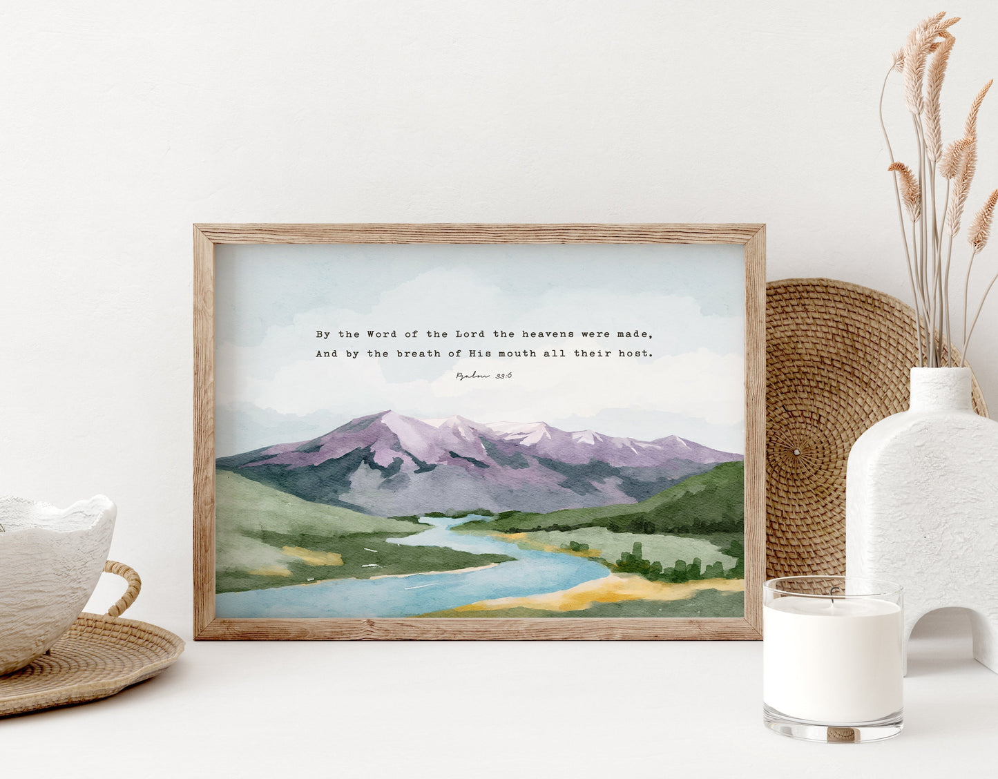 Scripture Art Psalm 33 Bible verses Watercolor Landscape - Creation Sings